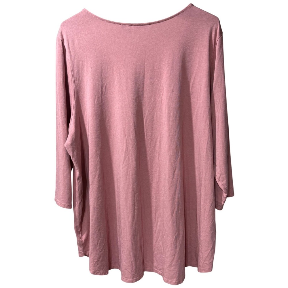 Tahari Women 3X Dusty Rose Scoop Neck 3/4 Sleeve Cotton Top relaxed fit soft - Picture 5 of 6